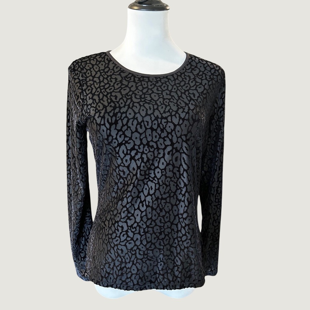 Calvin Klein Black Velvet Burnout Animal Print Sheer Top Size S Romantic Goth